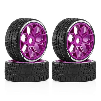 4PCS RC Highway Off-Road Truck Wheels & Tires - Compatible with 1/8 Typhon 6S BLX, 1/7 Infraction 6S BLX/Limitless - Foam Insert Plastic Rims （4 Small ） (Purple) - color: Purple