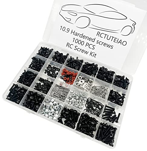 1000pcs Universal RC Screw Kit Screws Assortment Set, Hardware Fasteners for Traxxas Axial Redcat HPI Arrma SCX10 Losi 1/8 1/10 1/12 1/16 Scale RC Cars Trucks Crawler, RC Screw Kit, Body Clips Pins