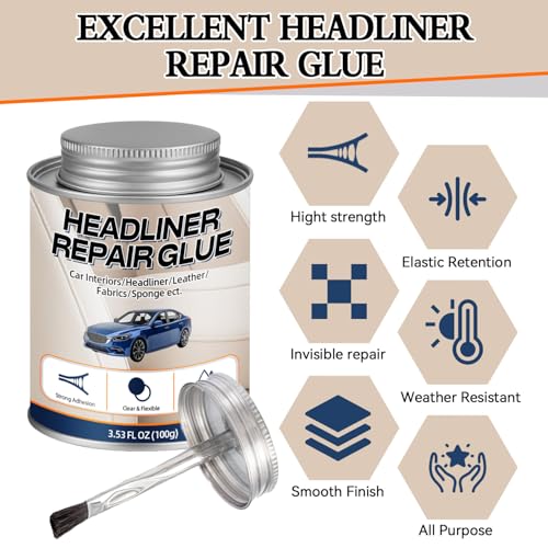 Car Headliner Glue, 3.53OZ, Upholstery Adhesive, Strong Automotive Interior Glue with Brush, Transparent Repair Car Headliner, Suitable for Fabric and Leather, - color: Transparent