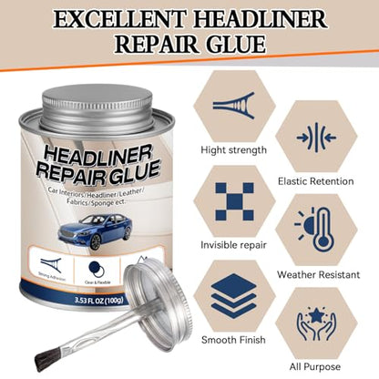 Car Headliner Glue, 3.53OZ, Upholstery Adhesive, Strong Automotive Interior Glue with Brush, Transparent Repair Car Headliner, Suitable for Fabric and Leather, - color: Transparent