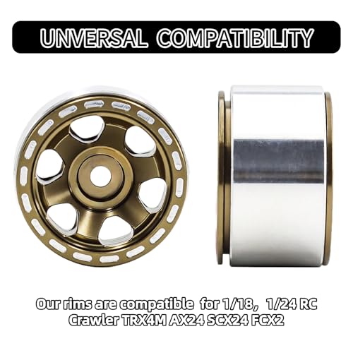 1.0 Beadlock Wheels, 4pcs Aluminum RC Rims with Positive Offset 7mm Hex for 1/18 1/24 RC Crawler Traxxas TRX4M Axial SCX24 AX24 FMS FCX24 Upgrades (Blade Type-Brown)