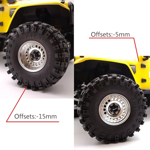 Adjustable 2 Offsets RC 2.2 Beadlock Wheels Rims Hub 1/10 Crawle Car Wheel Aluminum Upgrades for Remote Control SCX10 Capra Wraith/AMG 6x6RC Trx4 (4PC) (Silver) - color: Silver