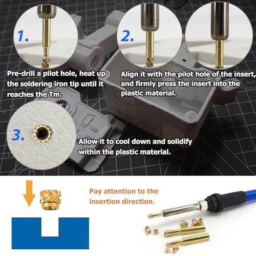 QSJ 130Pcs Threaded Inserts Heat Set Inserts Kit M3x4x5 Brass Insert Nut with Soldering Iron Tip for 3D Printed Plastic Materials - size: (130pcs) M3x4x5