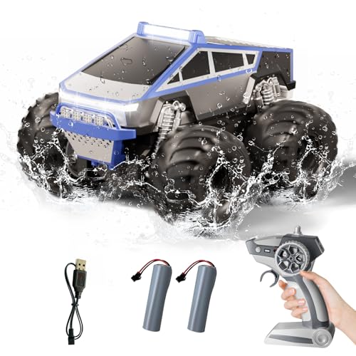 Amphibious Remote Control Car, 1:18 RC Off-Road Monster Truck Toys for Boys,4WD All Terrain Off-Road Pickup, 2.4 GHz RC Vehicles, Waterproof RC Trucks, Christmas Birthday Gifts for Boy Girl (Blue) - color: Blue