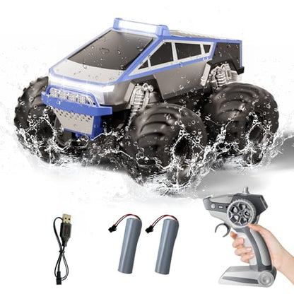 Amphibious Remote Control Car, 1:18 RC Off-Road Monster Truck Toys for Boys,4WD All Terrain Off-Road Pickup, 2.4 GHz RC Vehicles, Waterproof RC Trucks, Christmas Birthday Gifts for Boy Girl (Blue) - color: Blue