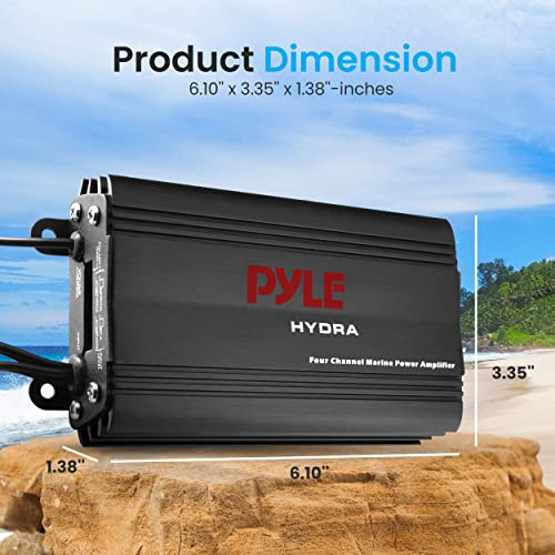 Pyle 800W 4-Channel Hydra Marine Micro Amplifier - Waterproof - GAIN Level Controls - RCA Stereo Input - 3.5mm Jack - MP3 - Volume Control - Short Protection - For Boat & Vehicle Use - PLMRMP3B