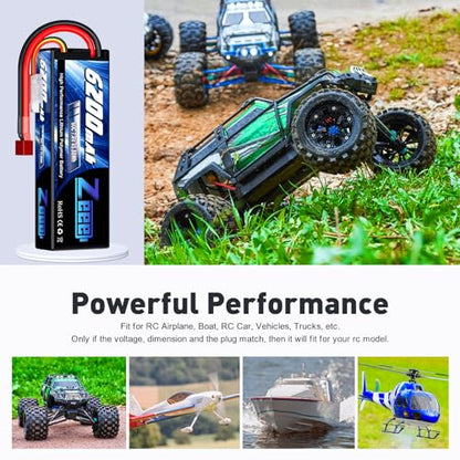 Zeee 2S Lipo Battery 6200mAh 7.4V 60C with T Connector (2 Pack) | Hard Case Battery for RC Vehicles Car Truck Truggy Boat Racing Hobby