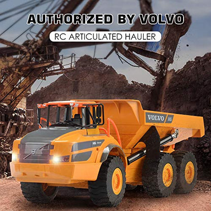 DOUBLE E Volvo RC Dump Truck Toy for Kids, Articulated Hauler, Remote Control Construction Toys Vehicles with Lights, Birthday Gifts Ideas for Boys Age 6 7 8 9 10 Year Old and up - color: Yellow