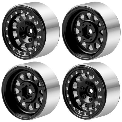 RCLIONS Aluminium 1.3" RC Beadlock Wheel Hub Rims for 1/24 1/18 TRX4M AXIAL SCX24 RC Crawler Car Upgrade Parts (Black) - color: Black
