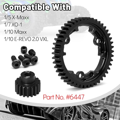 OGRC 46T Steel Spur Gear for Traxxas 1/5 X-Maxx 1/7 XO-1 1/10 Maxx/E-Revo | 1 Mod, with 18T Motor Pinion Gear, Replace Stock Part #6447 - size: 46T