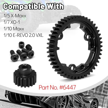 OGRC 46T Steel Spur Gear for Traxxas 1/5 X-Maxx 1/7 XO-1 1/10 Maxx/E-Revo | 1 Mod, with 18T Motor Pinion Gear, Replace Stock Part #6447 - size: 46T