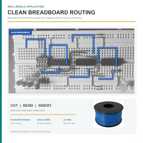 TUOFENG 22 AWG Solid Core Wire - Breadboard Jumper, Blue 100ft - size: 22 AWG solid wire blue 100ft