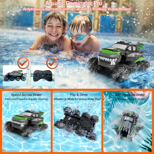 Amphibious Remote Control Car 8WD RC Monster Truck for Boys Age 8-12 Offroad Waterproof RC Pickup All Terrain RC Drift Cars Beach Pool Toys Gifts for Kids Green - color: Green