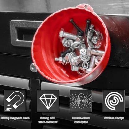 Magnetic Nut Cup, Curved Magnetic Parts Tray Bolts Organizer Holds Up to 5 Pounds, Multi-Use Nuts Screws Bowl Small Parts Tray Attaches to Metal Surface, Car Accessories (Red) - color: Red
