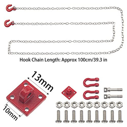 1/10 RC Metal Tow Hook with Trailer Tow Chain Buckle Shackles RC Decorations Accessories Compatible with Axial SCX10 Traxxas TRX4 90046 Tamiya CC01 D90 TF2 1/10 RC Crawler Car