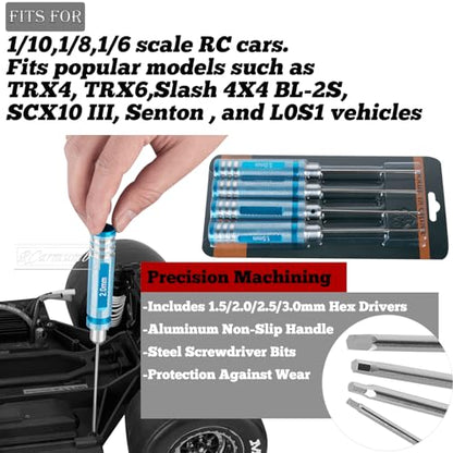 RC Tool Kit 1.5/2.0/2.5/3.0mm Hex,4.0/5.5/7.0/8.0mm Nut Driver,17mm Wheel Hex,Shock Plier,Bearing Tool,Screwdriver Set for 1/10 Trx4 Slash 4X4 BL-2S SCX10 III,SENTON L0S1 1/8,1/6 Trx6,Blue - color: Navy Blue(1set)