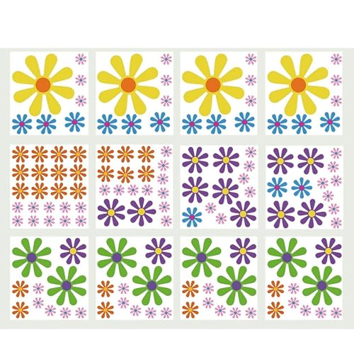 12 Sheets Flower Stickers, Self Adhesive Daisy Stickers, Vinyl Retro Cute Flower Car Decal for Window Clings Bumper Wall Mirror Laptop Truck Window Decoration (Multicolor)