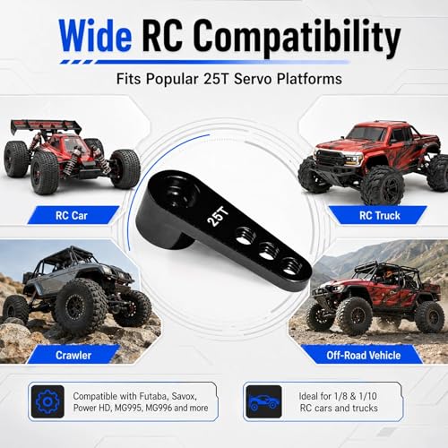 2PCS 25T Aluminum Servo Horn, 3-Hole RC Steering Arm for Futaba Savox MG995 | CNC Aluminum Servo Arm M3 Thread Adjustable Linkage 12mm 16mm 20mm Positions 1/8 1/10 RC Power HD MG996 Crawler Buggy Truck - color: Black