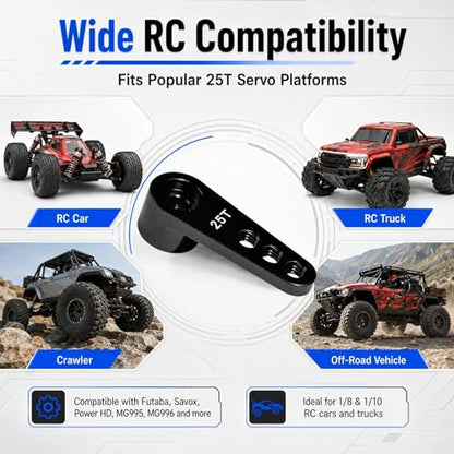 2PCS 25T Aluminum Servo Horn, 3-Hole RC Steering Arm for Futaba Savox MG995 | CNC Aluminum Servo Arm M3 Thread Adjustable Linkage 12mm 16mm 20mm Positions 1/8 1/10 RC Power HD MG996 Crawler Buggy Truck - color: Black