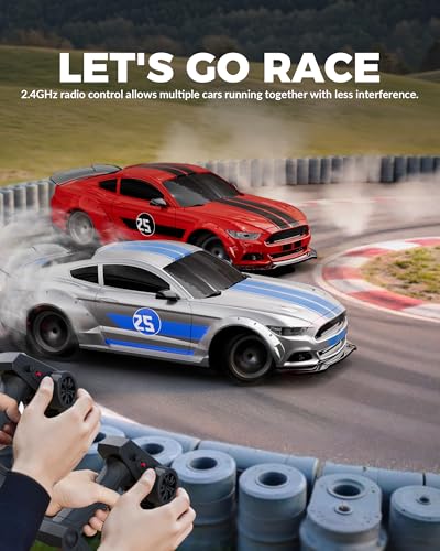 RC Drift Car, 1:20 Scale Remote Control Car for Beginners & Adults | LED Lights, 2.4GHz, 20KM/H, 4WD, Drifting Tires, 2 Batteries, Roadblock, Racing Sports Gift Idea - color: Silver