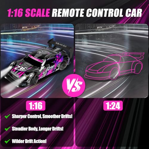 RC Drift Car, 1:16 Scale Drifting RC Cars 2.4GHz 4WD 40km/h | RC Race Car, High-Speed Remote Control Drift Car Vehicle, Racing Sport Toy Gift for Boys Girls Kids(Purple) - color: Purple