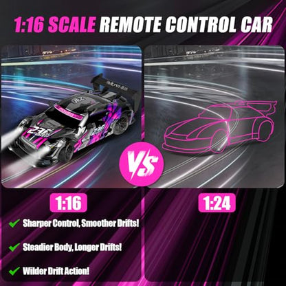 RC Drift Car, 1:16 Scale Drifting RC Cars 2.4GHz 4WD 40km/h | RC Race Car, High-Speed Remote Control Drift Car Vehicle, Racing Sport Toy Gift for Boys Girls Kids(Purple) - color: Purple