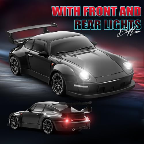 RC Drift Car, 1:24 Remote Control Car for Kids, 20KM/H 4WD High Speed RC Cars with Lights, Extra Racing Tires, Vehicle for Adults Boys Girls, Black - color: Black