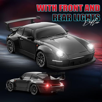 RC Drift Car, 1:24 Remote Control Car for Kids, 20KM/H 4WD High Speed RC Cars with Lights, Extra Racing Tires, Vehicle for Adults Boys Girls, Black - color: Black
