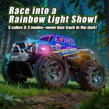 Amphibious Remote Control Car, Monster Trucks for Boys Age 4-7, Monster Truck Toys W/Blocks & 360°Spin, 4WD All-Terrain Off-Road RC Cars with 2 Batteries 100 min, 2.4GHz Pool Toy Gift for Kids - color: Blue