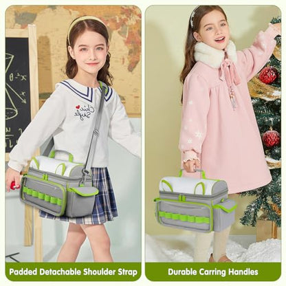 Carrying Case Compatible with Toniebox 2 & 1 Starter Set & Tonies Figures | Cute Storage Bag Fits for Tonies Characters,Headphones&Accessories, Travel Case with Clear Pocket&Speaker Window,Gray&Green - color: Grey&Green