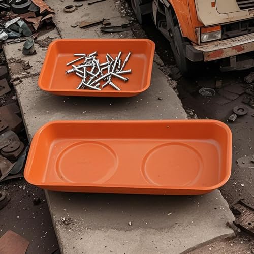 10 Piece Magnetic Parts Trays Set, 2 Sizes Stainless Steel Magnetic Tool Tray for Small Parts, Bolts, Nuts, Pins Tools Organization, 5.9x2.5/3.6x2.4 Inch, Orange