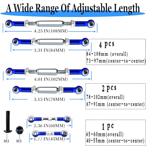 2026 Stainless Steel Turnbuckles Tie Rods With Spacers fit for 1/10 Traxxas Slash 4X4（VXL）,Slash 2WD,Hoss 4X4（VXL）,Rustler 4X4 （VXL）,Rustler 2WD,Stampede VXL,Bandit/VXL,RC Car Hops Up Parts(Navy blue) - color: Stainless Steel & Blue