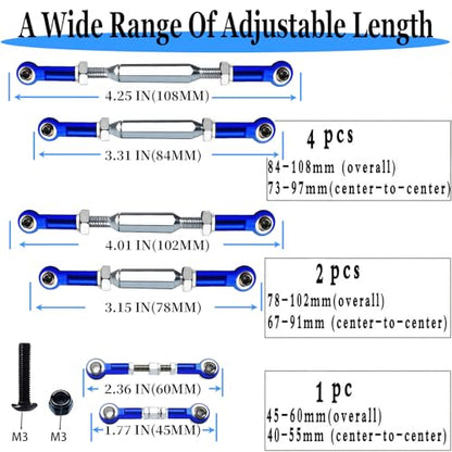 2026 Stainless Steel Turnbuckles Tie Rods With Spacers fit for 1/10 Traxxas Slash 4X4（VXL）,Slash 2WD,Hoss 4X4（VXL）,Rustler 4X4 （VXL）,Rustler 2WD,Stampede VXL,Bandit/VXL,RC Car Hops Up Parts(Navy blue) - color: Stainless Steel & Blue