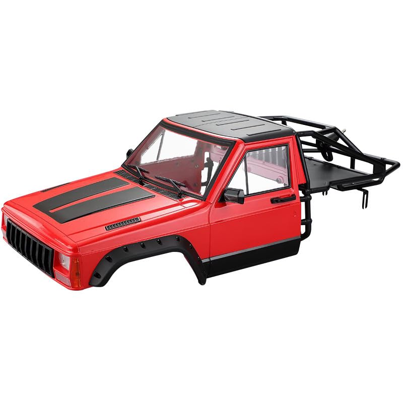 1/10 RC Hard Shell Cab & Back-Half Cage Body Shell Kit for 1/10 RC Crawler TRX4 SCX10 90046 AT4 GEN 8 Scout II,313mm Wheelbase Cherokee Upgrade and Modify (red) - color: Red