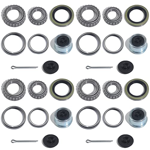 iBroPrat 4 Sets 3500 LB L68149 L44649 Boat Trailer Axle Bearing Kits | with 171255TB/10-19 Grease Seals, 1.98" Dust Covers and Rubber Plugs, Cotter Pins for #84 Spindle