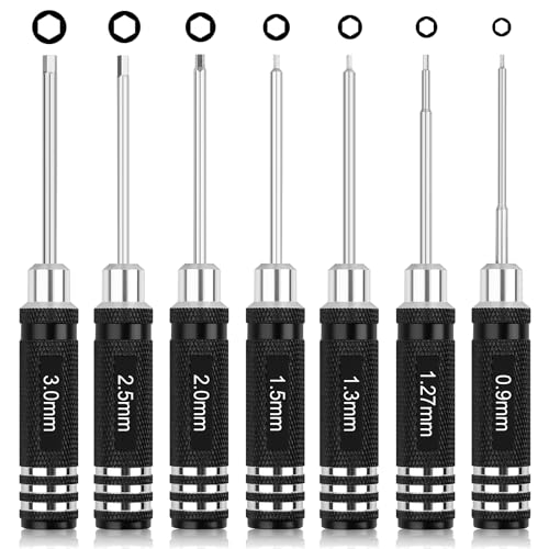 RC Tool Kit 7PCS Precision Hex Screwdriver Set | Hobby Tools W/0.9/1.27/1.3/1.5/2.0/2.5/3.0mm Hexagon Wrench RC Repair Tool Compatible with SCX24 Traxxas Redcat RC Trucks - color: Clear