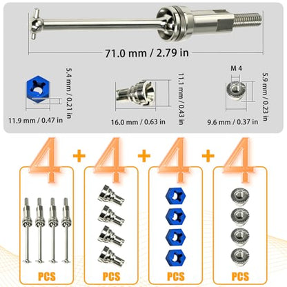 Hardened Steel CVD Drive Shafts Set with Adapters, Nuts, Center Drive Cups, Front Rear Dogbone Driveshaft Axles Upgrades Part for 1/16 Mojave Grom ARA2304, ARA2304S, ARA2104 (Silver,Blue) - color: Silver-blue