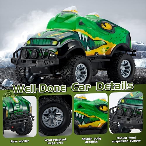 Dinosaur-Shaped Off-Road Vehicle Remote Control Cool Off-Road Vehicle Truck, 2.4GHz RC Car with LED Lights, 1:20Scale, RC Truck, Remote Control car from a Long Distance.Gifts for Boys (Green) - color: Green
