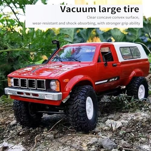 RC Truck 1/16 RC Rock Crawler, WPL C24 4x4 RC Pickup Truck, 2.4GHz Remote Control Car, All Terrain Off Road RC Climbing Car with Headlights and 2 Batteries for Adults (Red) - color: Red