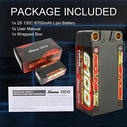 Gens ace Redline Drag Racing Series 130C 6100mAh 7.4V 2S2P HardCase Shorty Lipo Battery
