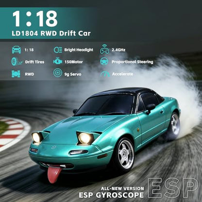 LD1804 1/18 RWD Mazda MX-5 RC Drift Car Blue | 2.4GHz mini drifting model with 500mAh battery, hobby toy for adults - color: Ld1804-blue
