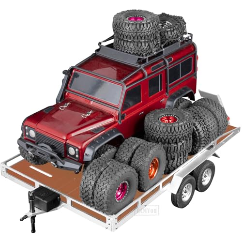 Aluminum RC Trailer for 1/10 1/8 RC Crawler TRX4 TRX6 Redca t Scout II Gen8 Tamiya Scx10 II D90 Wraith,RC Heavy Duty Truck and RC Rock Cars Trailer with RC Trailer Hook Coupler,Brown - color: Brown - (Aluminum Rc Trailer