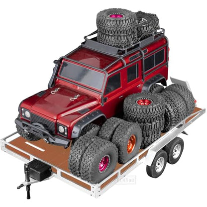 Aluminum RC Trailer for 1/10 1/8 RC Crawler TRX4 TRX6 Redca t Scout II Gen8 Tamiya Scx10 II D90 Wraith,RC Heavy Duty Truck and RC Rock Cars Trailer with RC Trailer Hook Coupler,Brown - color: Brown - (Aluminum Rc Trailer