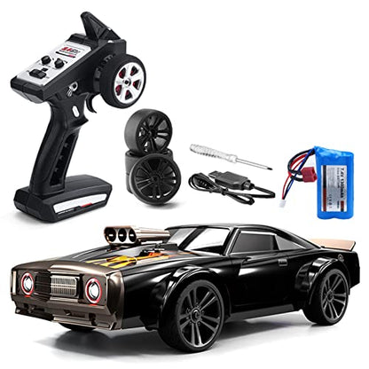 GoolRC RC Drift Car, 1:16 Scale Remote Control, 4WD 35KM/H High Speed Racing, 2.4GHz Drifting for Adults with Cool LED Lights and Extra Drift Tires (Red) - color: Red, size: 1 Battery
