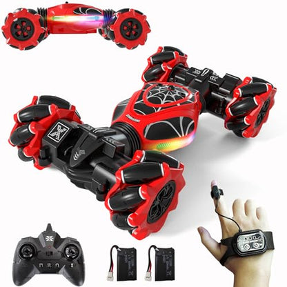 Gesture RC Car Red,1:24 High Speed 4WD Transform Stunt Car with Gesture & Remote Control, 360° Rotation Drift Vehicle with LED Lights Music, Racing Toy Cars Gift for Boys Girls Age 6-12 - style: 1:24 Red Spider