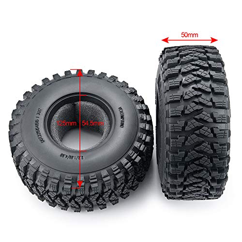 4pcs 2.2" Crawler Tires 125 * 50mm with Foam Insert for 1/10 RC Crawler Car Axial SCX10 TRX4 Wraith RBX10 RR10