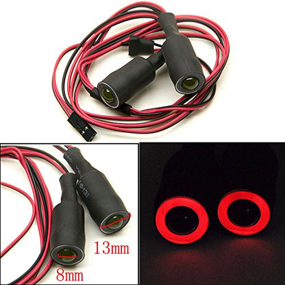 QUE-T 13mm 2 LEDs Angel Eyes & Demon Eyes LED Headlight/Back Light for 1:10 RC Model Crawler Cars, (Red + White, 13MM) - color: Red + White, size: 13MM