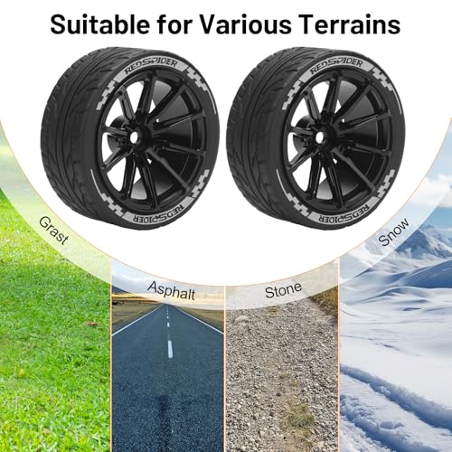 1/10 RC On Road Tires and Aluminum Wheels, daitoku 12mm RC Rally Racing Tires for 1/10 Tamiya TT01 TT02 XV01 TA06 A959 PTG2 HPI KYOSHO PTG2 Traxxas - Style C (Black) - color: Style C (Black)