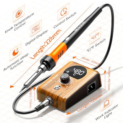 90W Digital display soldering station, stable knob control, independent switch power supply, tin wire, tin absorber, anti-static tweezers, 5 soldering iron tips, handle fixed bracket - color: 968d