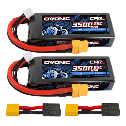 OVONIC 2S Lipo Battery 7.4V 3500mAh 25C with TRA Connector for RC Car Truck Vehicles Boat Drone Airplane Quadcopter Helicopter FPV Racing Hobby Models Pro Truck Boat Jet Basher 2 Batteries